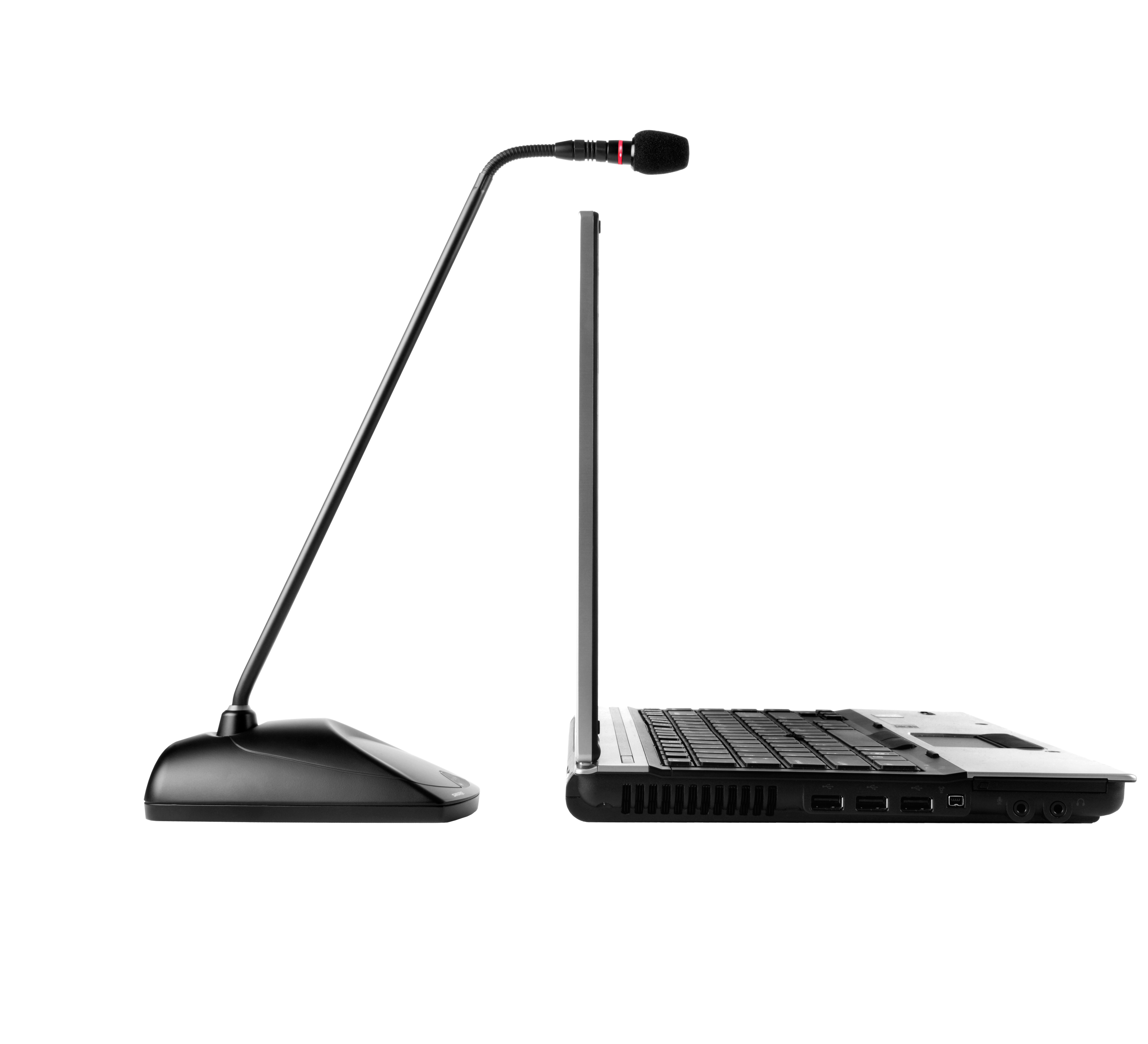 Shure MX415 Gooseneck Microphone side view with laptop